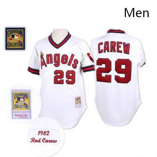 Mens Mitchell and Ness Los Angeles Angels of Anaheim 29 Rod Carew Authentic White Throwback MLB Jersey